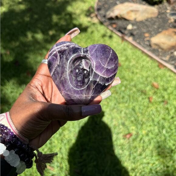 Dream Amethyst & Mexican Agate Heart w/Skeleton surprise! - Picture 8 of 9